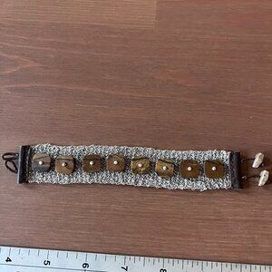 Brown chain link wide tribal bracelet toggle closure